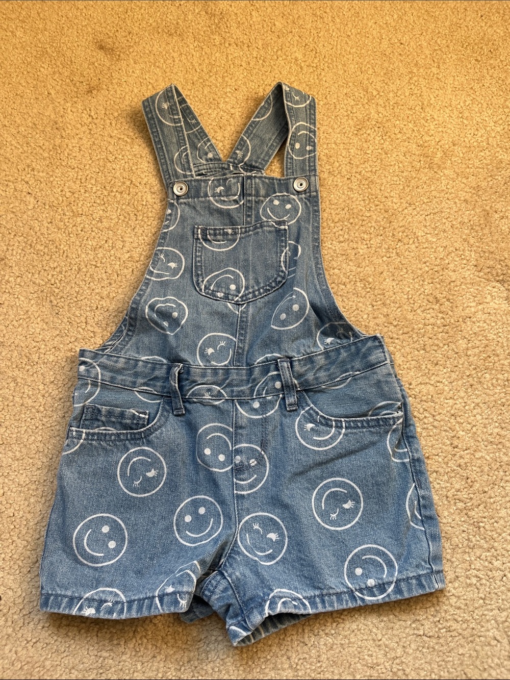 Place Denim Smiley Short Overalls - Blue & White